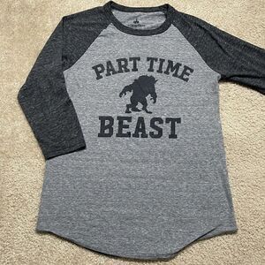 Disney Parks Adult M "Part Time Beast" 3/4 Sleeve Baseball T-Shirt Raglan Tee